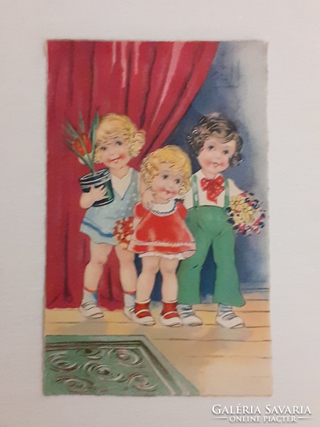 Old postcard postcard with kids flowers