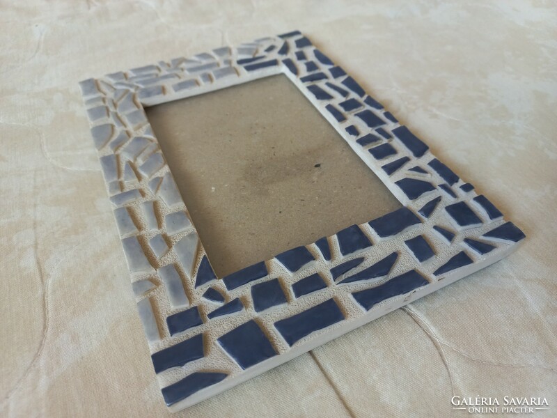 Blue mosaic picture frame, photo holder