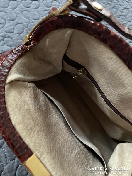 Beautiful vintage crocodile leather handbag in warm brown color