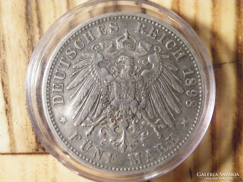 Silver original 5 marks otto koenig von bayern, german empire 1898. D