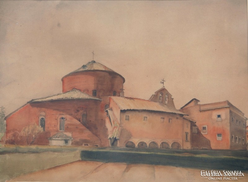 László Gerő (1909-1995): santo stefano rotunda, Rome, 1936 - original watercolor, framed