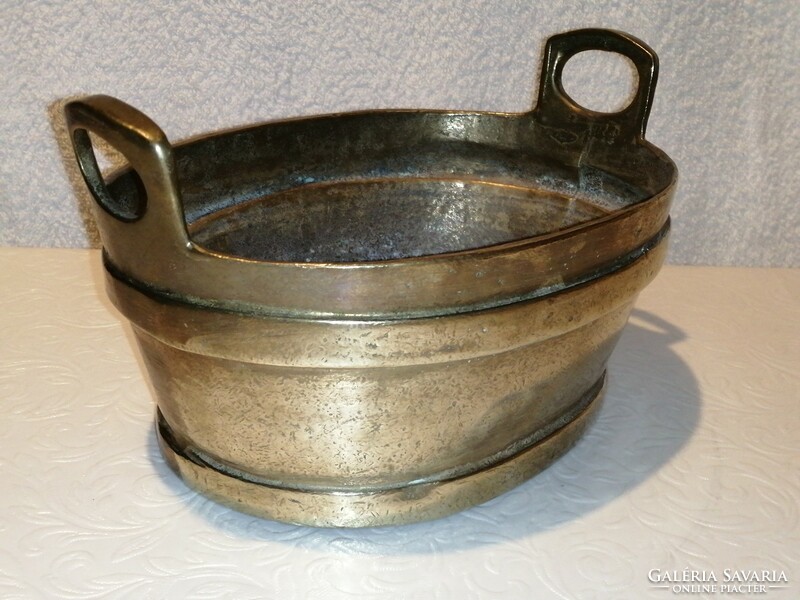 Heavy, copper, two-handled pot, dish, home accessory.