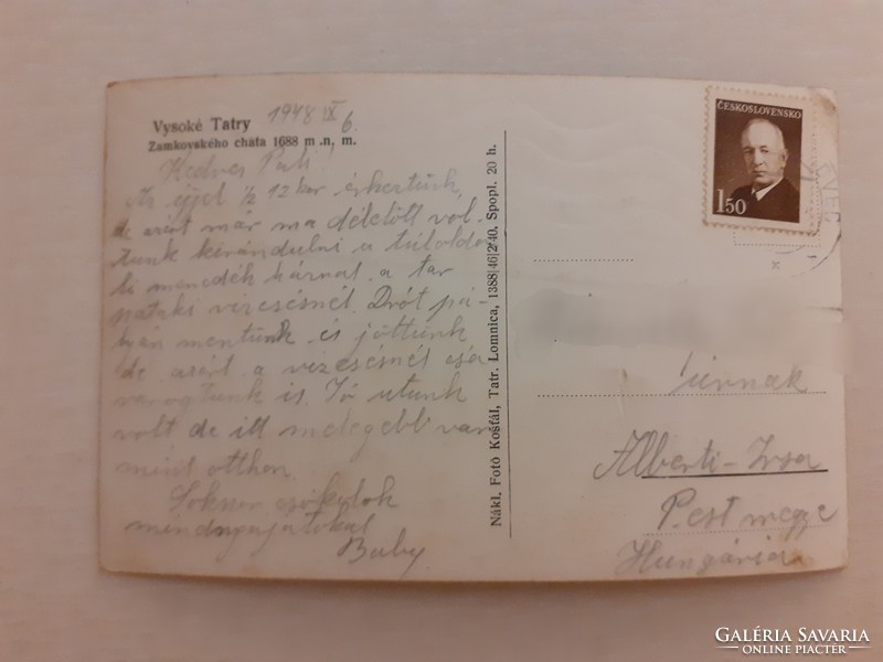 Régi képeslap 1943 Magas-Tátra fotó levelezőlap