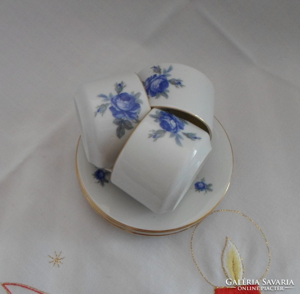 Drasche porcelán kék rózsás kávéscsészék (kávés, csésze, csészealj)