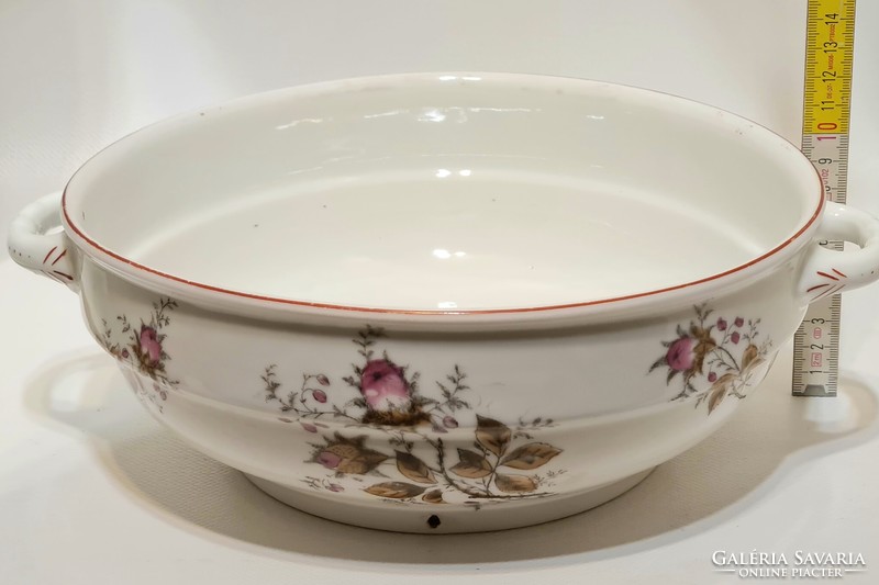 Porcelán pörköltes tál, színes virágos dekorral (2476)