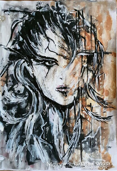 Molnár Ilcsi  "  Black Swan 2. - Térben és időben  "  - akvarell /akril / marker festményem