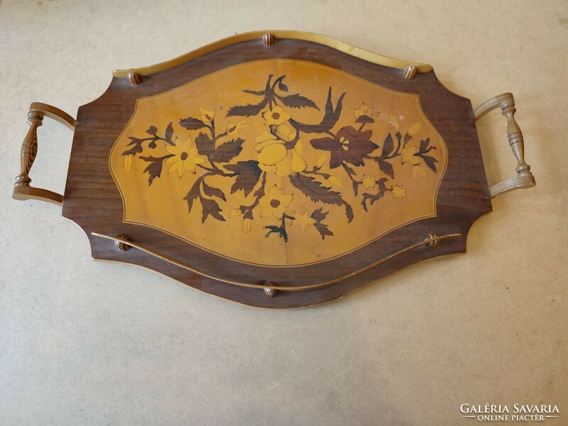 Tray with inlaid handles with a small defect