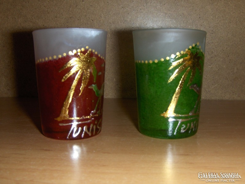 Tunézia (Tunisie) emlék üveg pohár párban 6,5 cm (12/d)