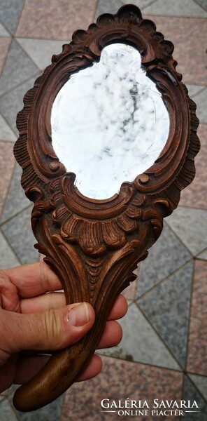 Antique hand mirror vanity toilet set carved, original mirror