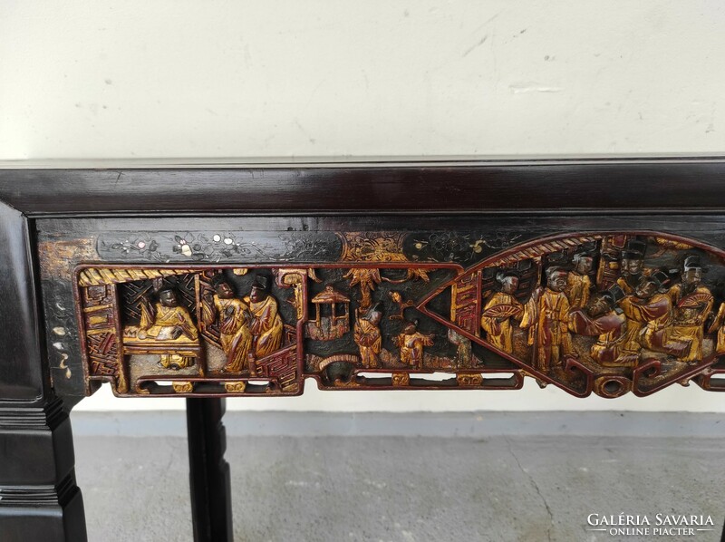 Antique Chinese Asian console table patina gilded painted multi-seat richly carved furniture 611