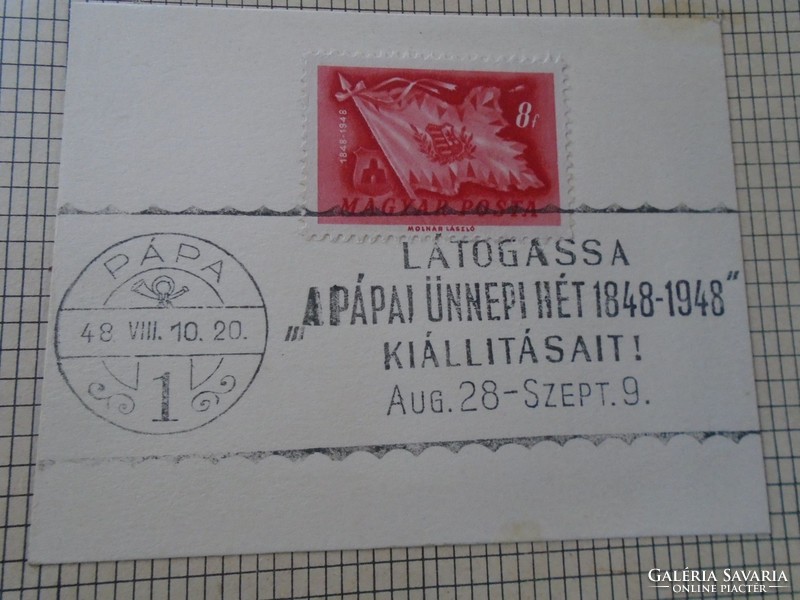 ZA414.46  Alkalmi bélyegzés- PÁPA   Látogassa a pápai ünnepi hét 1848-1948 kiállításait