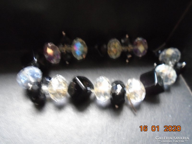 Polished black mineral cubes, curls and Swarovski faceted crystals, bracelet
