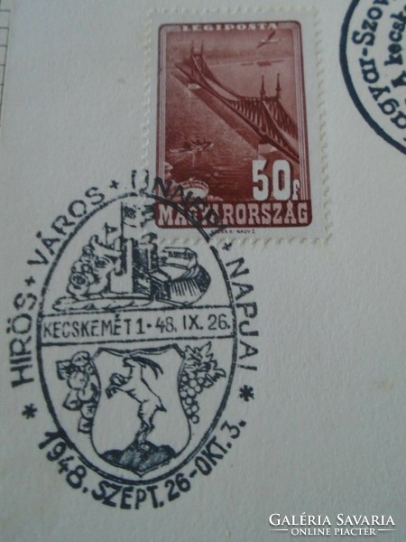 ZA414.78 Alkalmi bélyegzés- LÉGIPOSTA HÍRÖS VÁROS Ünnepi Napjai  Kecskemét  1948 IX 26