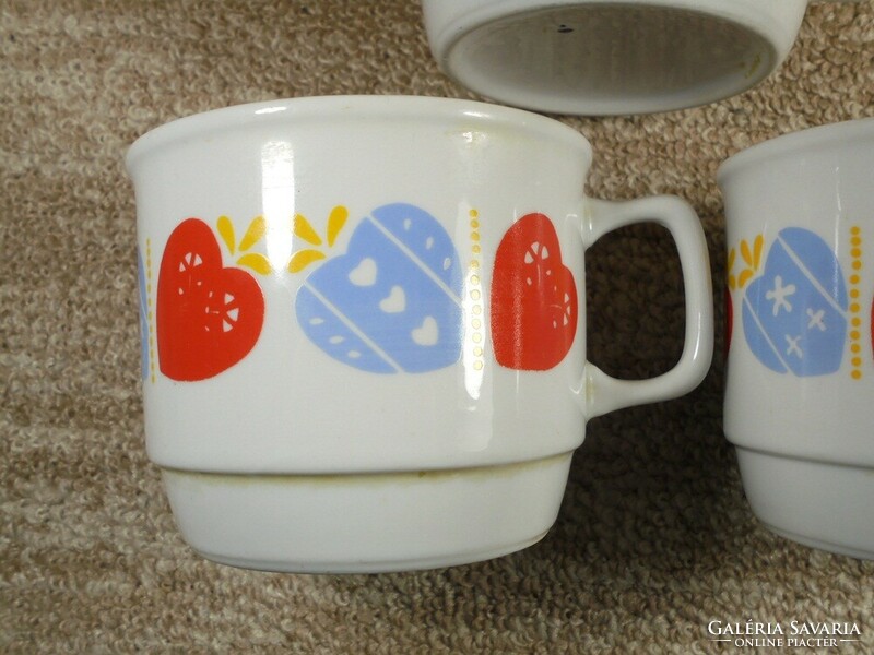 Retro old porcelain mug cup with glazed pattern - 3 pcs - 7.8 cm high