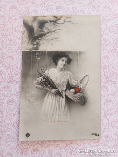 Régi húsvéti képeslap fotó levelezőlap hölgy