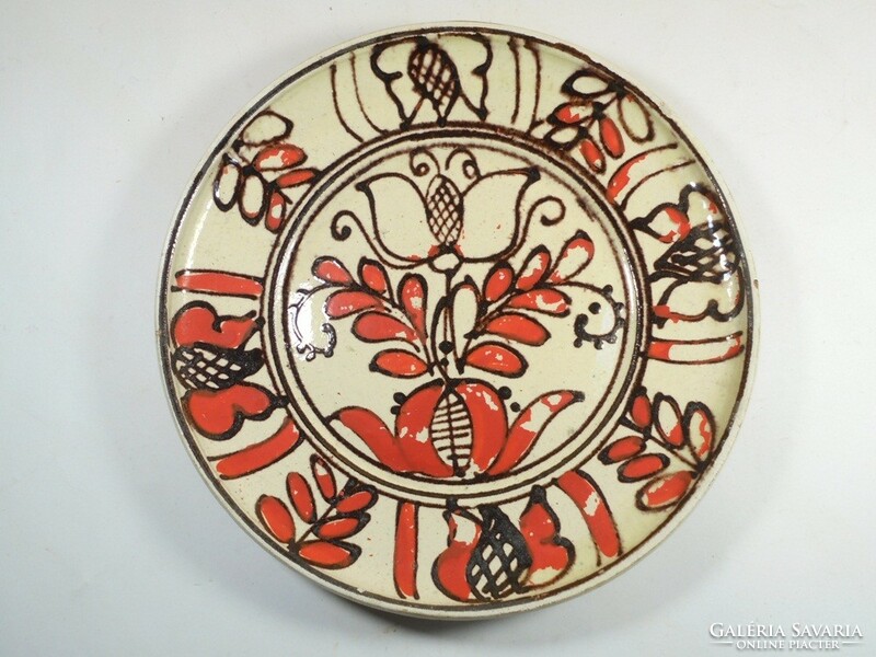 Retro old folk art folk craft ceramic wall plate wall plate plate - 20.7 cm diameter - approx. 1980