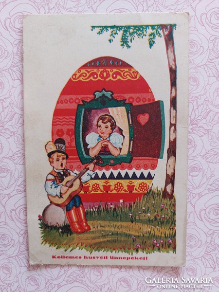 Régi húsvéti képeslap 1943 rajzos levelezőlap gyerekek tojás
