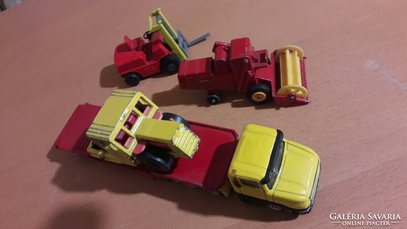 Retro toys forklift, combine harvester, work machines, 4 metal car matchbox