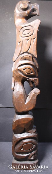Indián totem! Abner Johnson aláírt faszobor (indián művészet, őslakos vallási tárgy, faragvány)