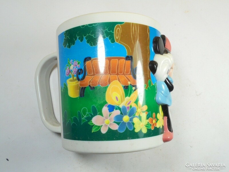 Retro old plastic walt disney minnie mouse mini mouse embossed pattern children's fairy tale mug - 9 cm high