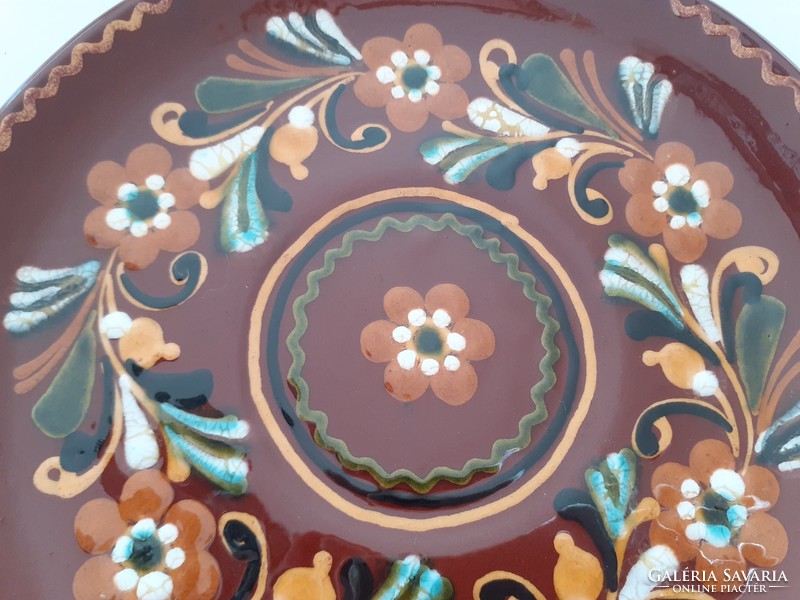 Old Hódmezővásárhely brown ceramic wall plate wall decoration hmv folk plate