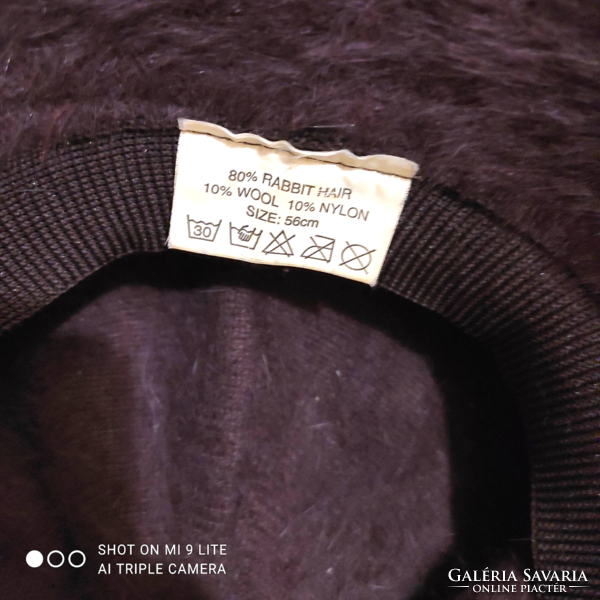 Dark brown 80% rabbit fur and 10% wool hat size 56