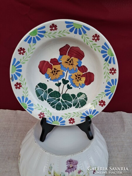 Beautiful Pansy Wilhelmsburg Wall Plate and Scones Bowl Stew Soup Bowl Collectors