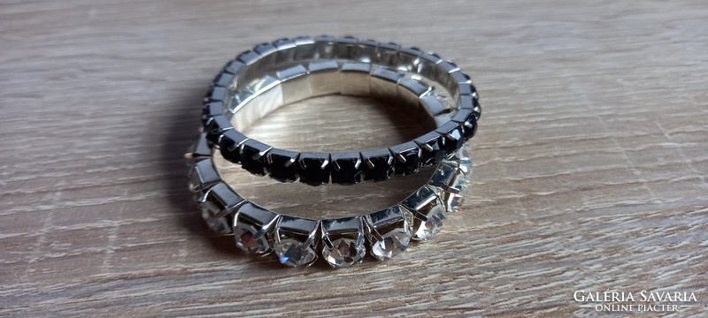 Black and white rhinestone bracelet / 2 pcs