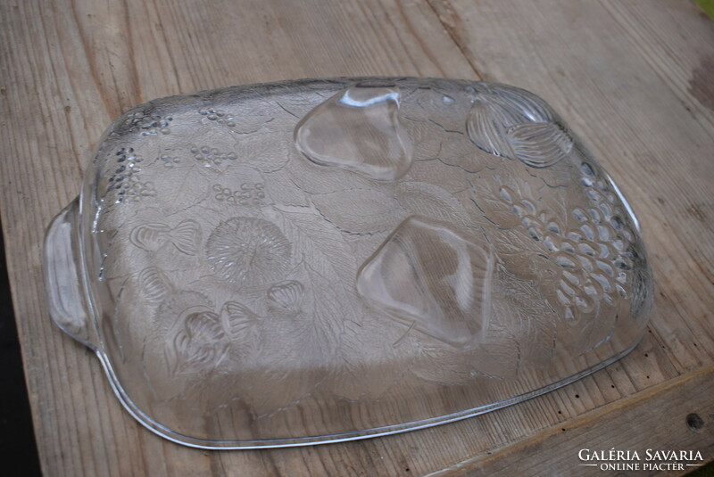 Glass tray with fruit pattern 21.5 x 29.5 x 3.5 cm + ears with pear, fig, strawberry, grape pattern