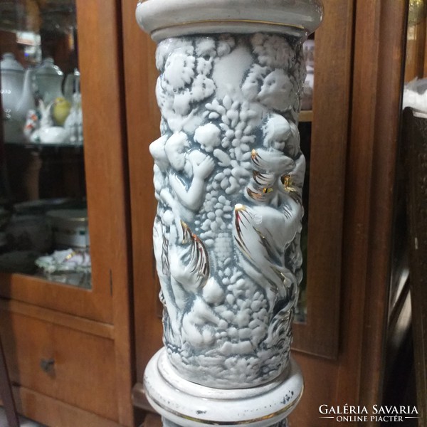 Italy capodimonte, capo di monte baroque porcelain pedestal, statue holder, flower holder. Indicated. 98 cm.