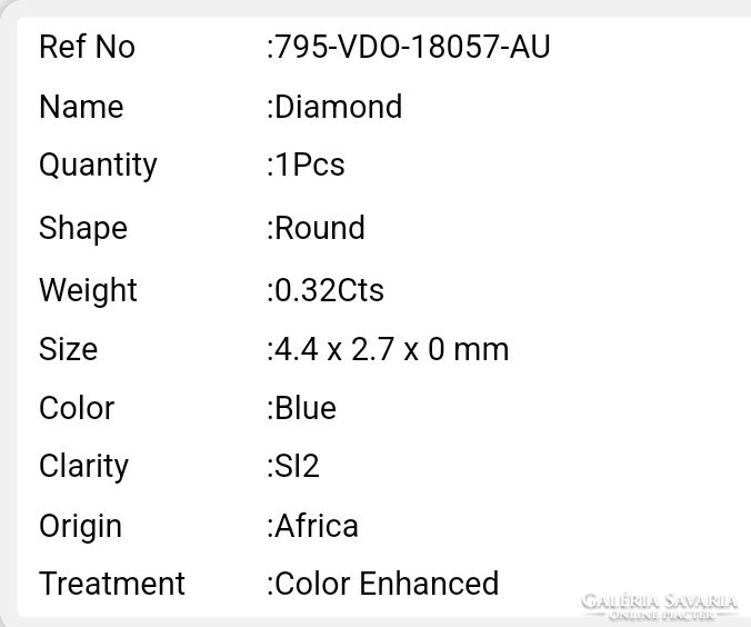 Valódi bevizsgált természetes kék gyémánt 0,32 ct Afrikából! IGR certivel!!!