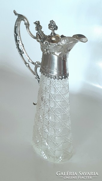 Historicizing decanter with silver-plated fittings, jug, pourer, decanter, wine jug