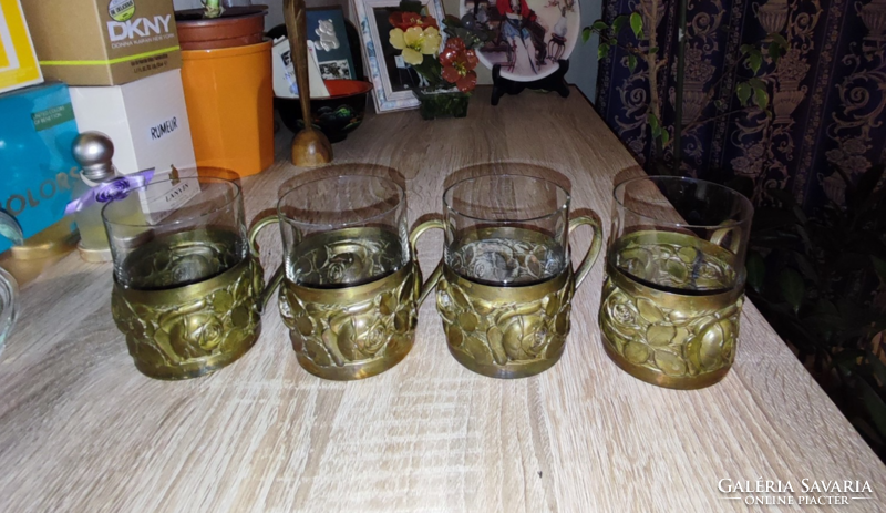Glass cups in a copper holder (4 pcs.)