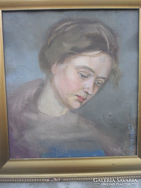 Jenő Török (1880-1957) female portrait, oil on canvas, framed. Student Simon Hollósy