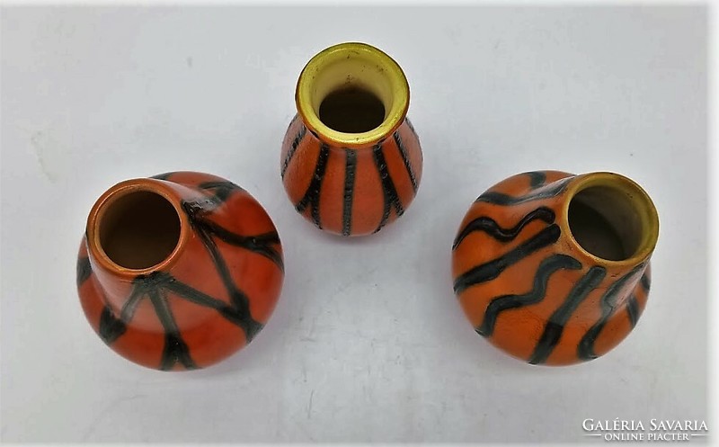 3 retro vases, Hungarian applied art ceramics, height 11 cm