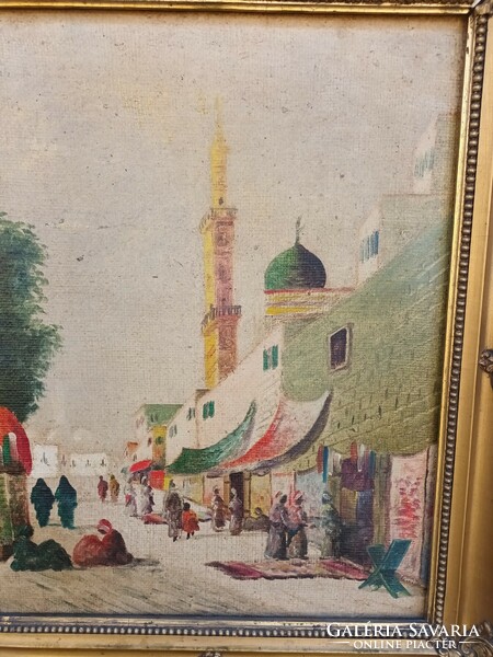 Gyönyörű Antik Arab Piaci Forgatag Festmény