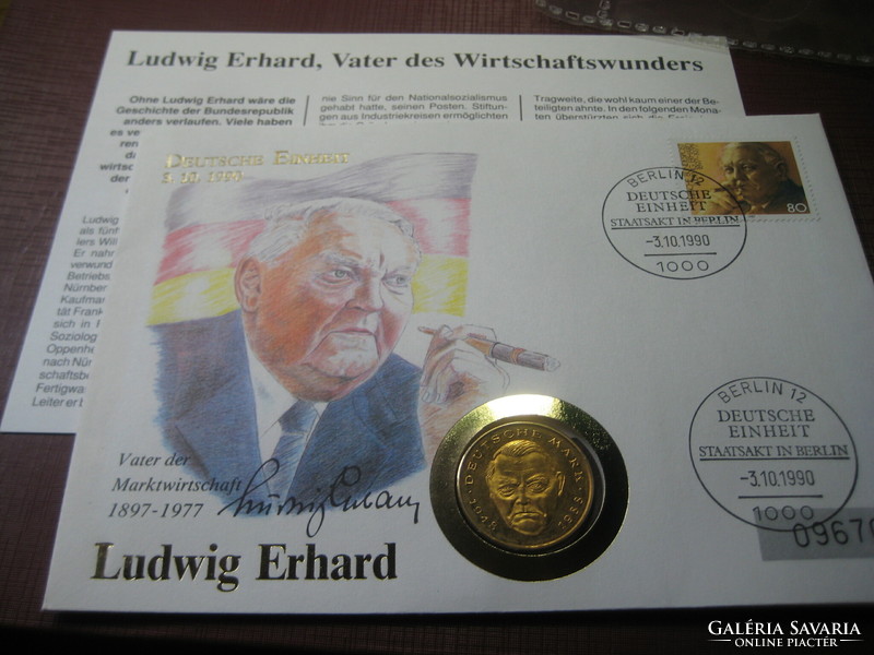 A német egység , Deutsche Einheit 1990 , rajta Ludvid Erhard  gazdasági miniszter