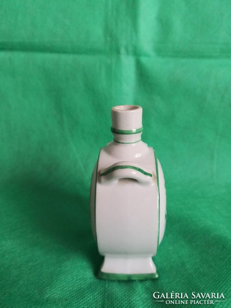 Antique Zsolnay water bottle, with green border, family