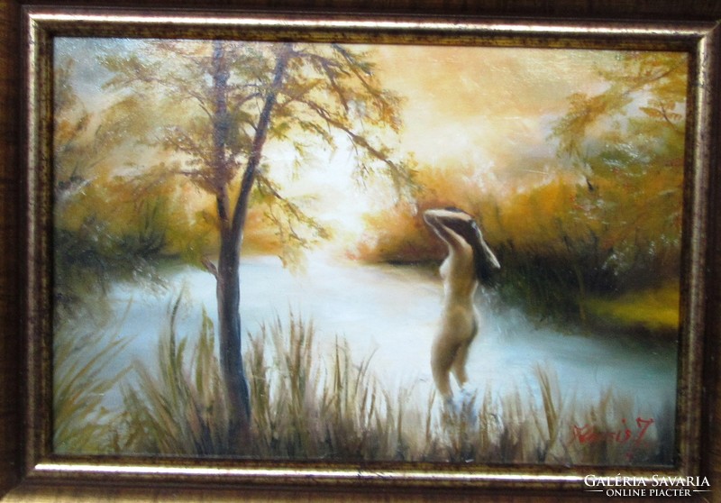 Contemporary painting, carriage Joseph: bath, oil, wood fiber, 36.7x27 cm, 20x30 cm