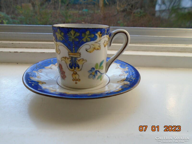 Antique Altwien coffee set with protruding hand enamel-like painting, silver contoured with interesting patterns