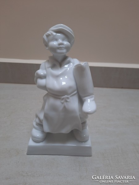 White Herend porcelain boot mat, shoemaker's valet, boy figure with boots