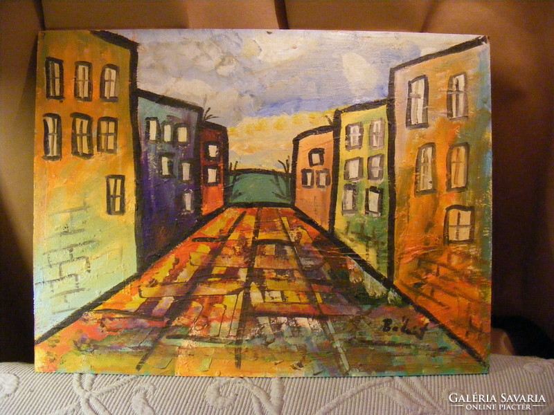 Különös utcakép - Bálint Sándor festmény