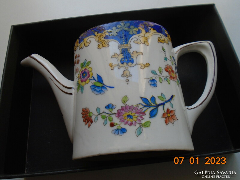 Antique Altwien coffee pourer with protruding hand enamel-like painting, silver contoured with interesting patterns