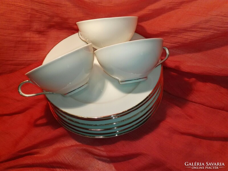Cream-gold porcelain cookie plate 6 pcs + 3 tea cups.