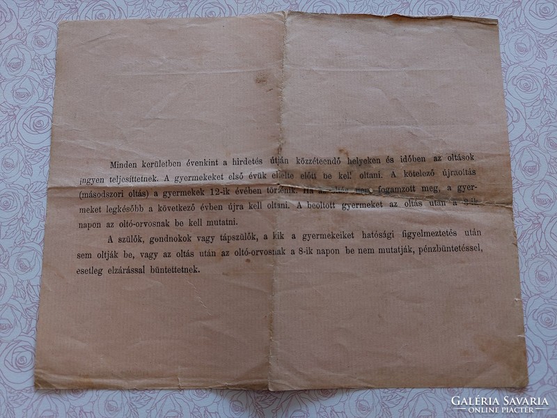 Régi irat 1909 Himlőoltási bizonyítvány