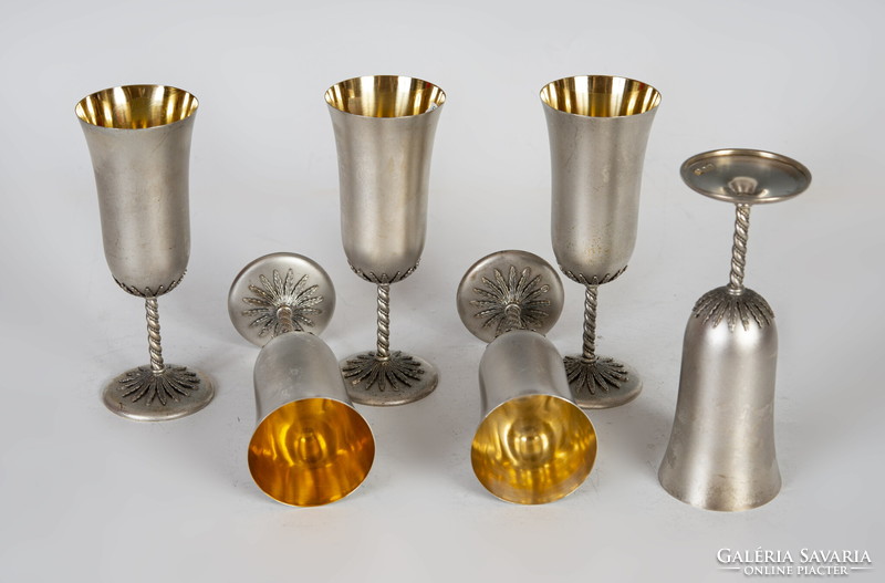 Silver champagne glass set - with gold-plated interior