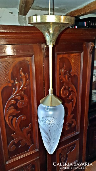 Antique, stained glass, with copper fittings, ceiling lamp, hanging lamp, chandelier.