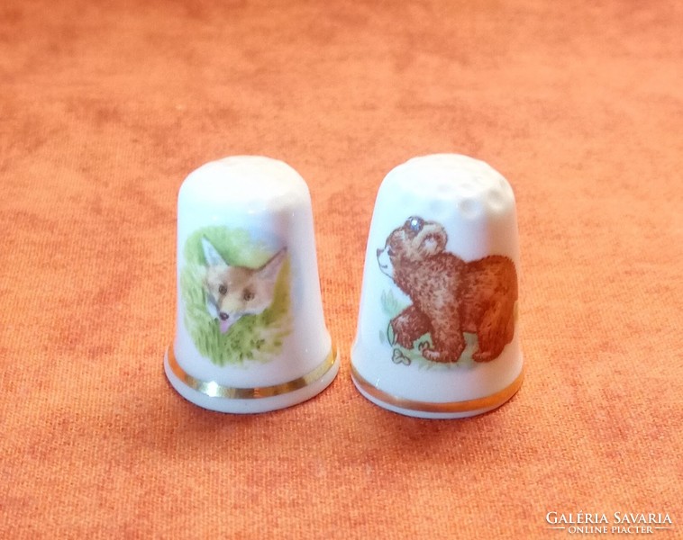 Porcelain thimbles, forest animals, bear and fox