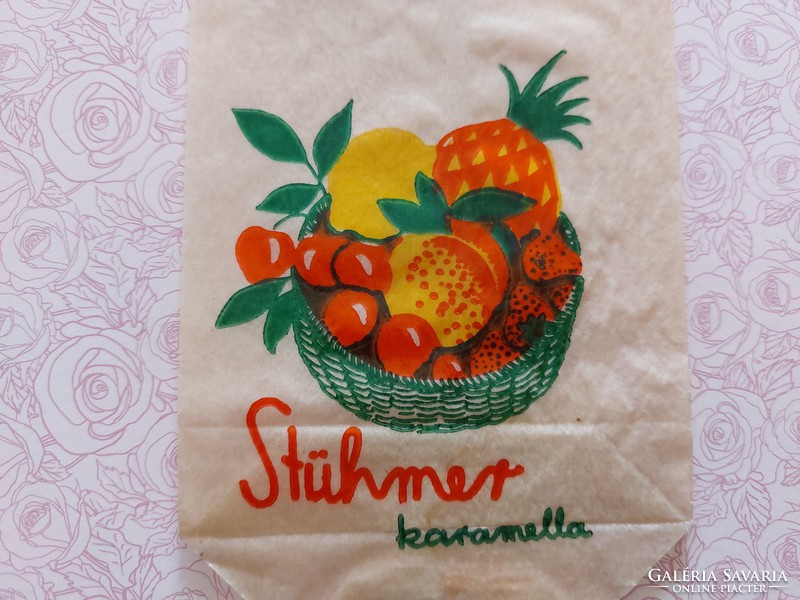 Régi Stühmer karamellás cukorka papírzacskó reklám csomagolás