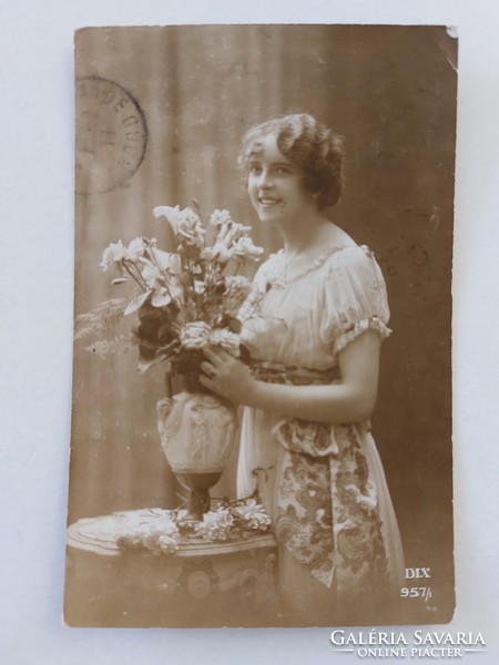 Old postcard postcard lady